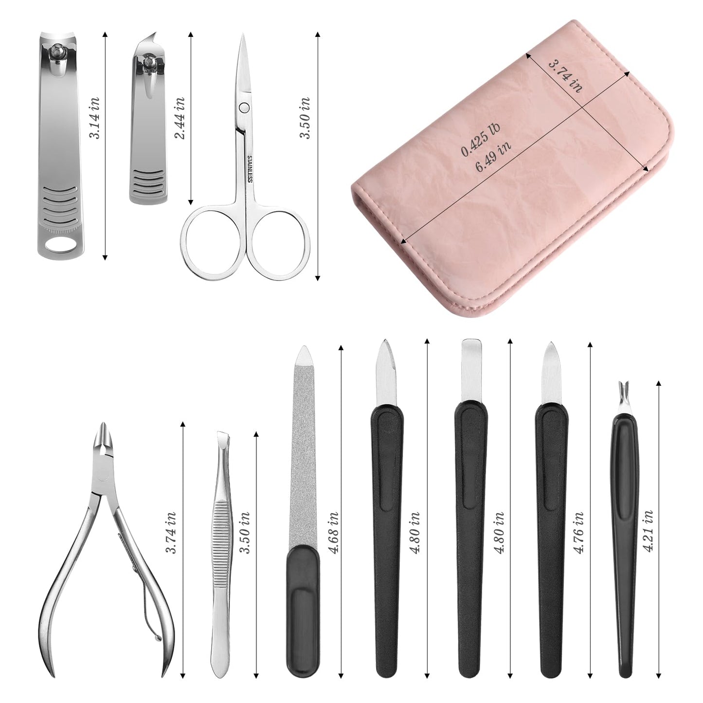 SOPOLISE Manicure Pedicure Set, Nail Clipper Set 10-Piece Set Professional Manicure Kit Nail Kit with Portable Pink Travel Case Gift for Men Boyfriend Parent