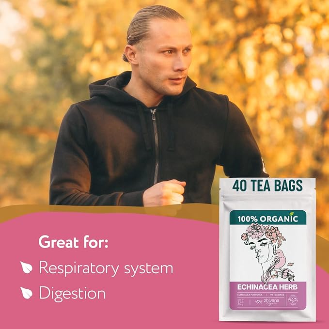 Echinacea Tea Organic (40 Tea Bags) - Medicinal Tea for Seasonal Changes -Natural Immunity Support - Te de Equinacea Organico