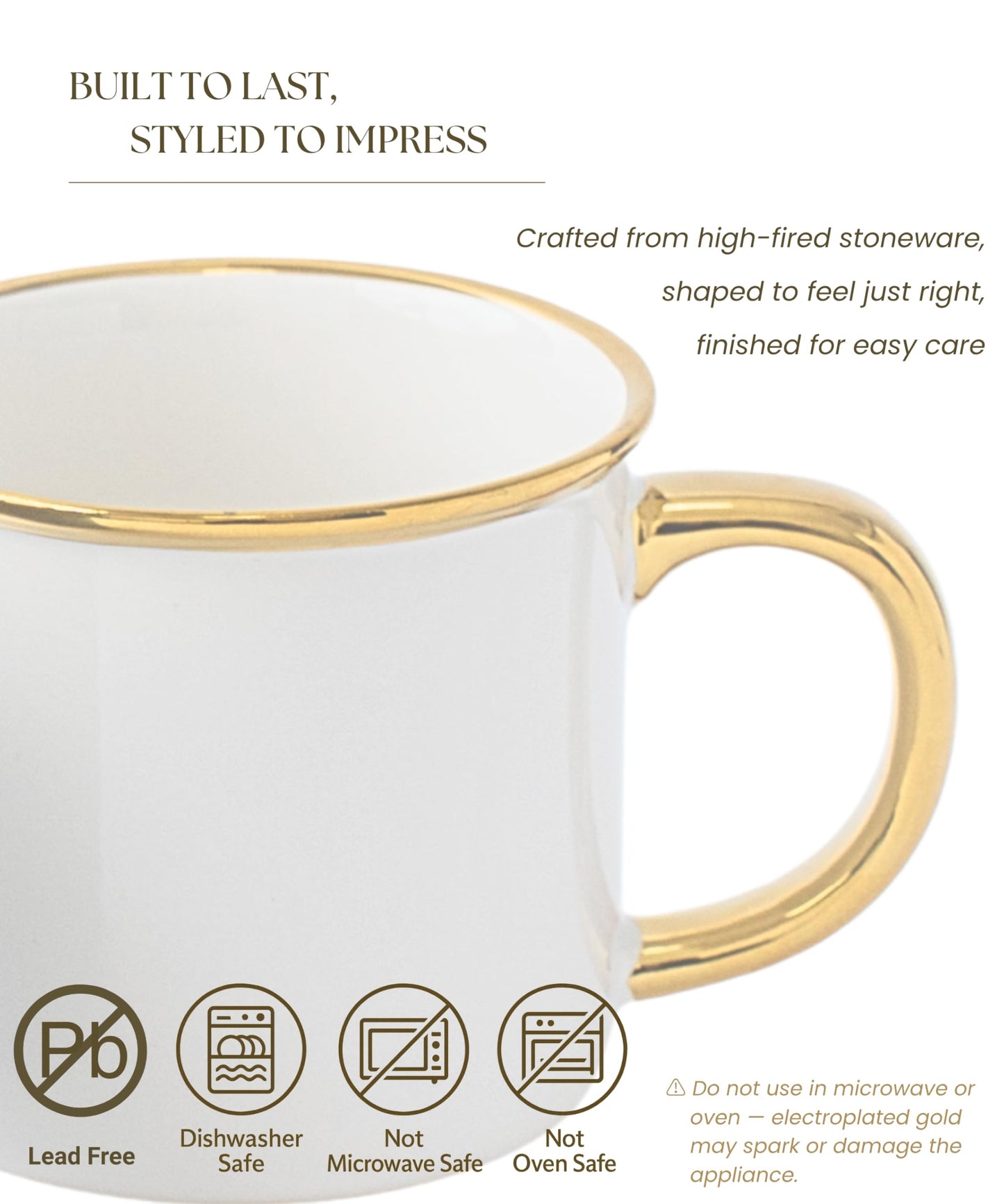 MELETĒ Stoneware Electroplated Mug Set of 4-15oz Ceramic Coffee & Tea Cups with Gold Handle - Perfect for Hot & Iced Drinks - Dishwasher Safe - Modern Chic Design - Ivory White & Gray - Ideal Gift