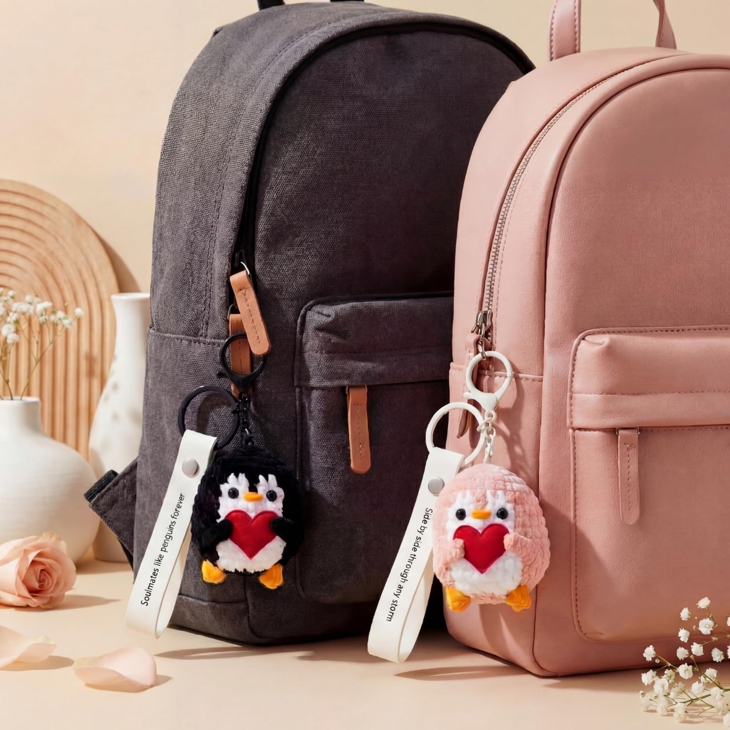 Aucess Penguin Keychain Gift for Birthday, Him&Her, Boyfriend, Girlfriend & Best Friends | Crochet Kawaii Bag Charm Backpack Accessories(2 Pack)