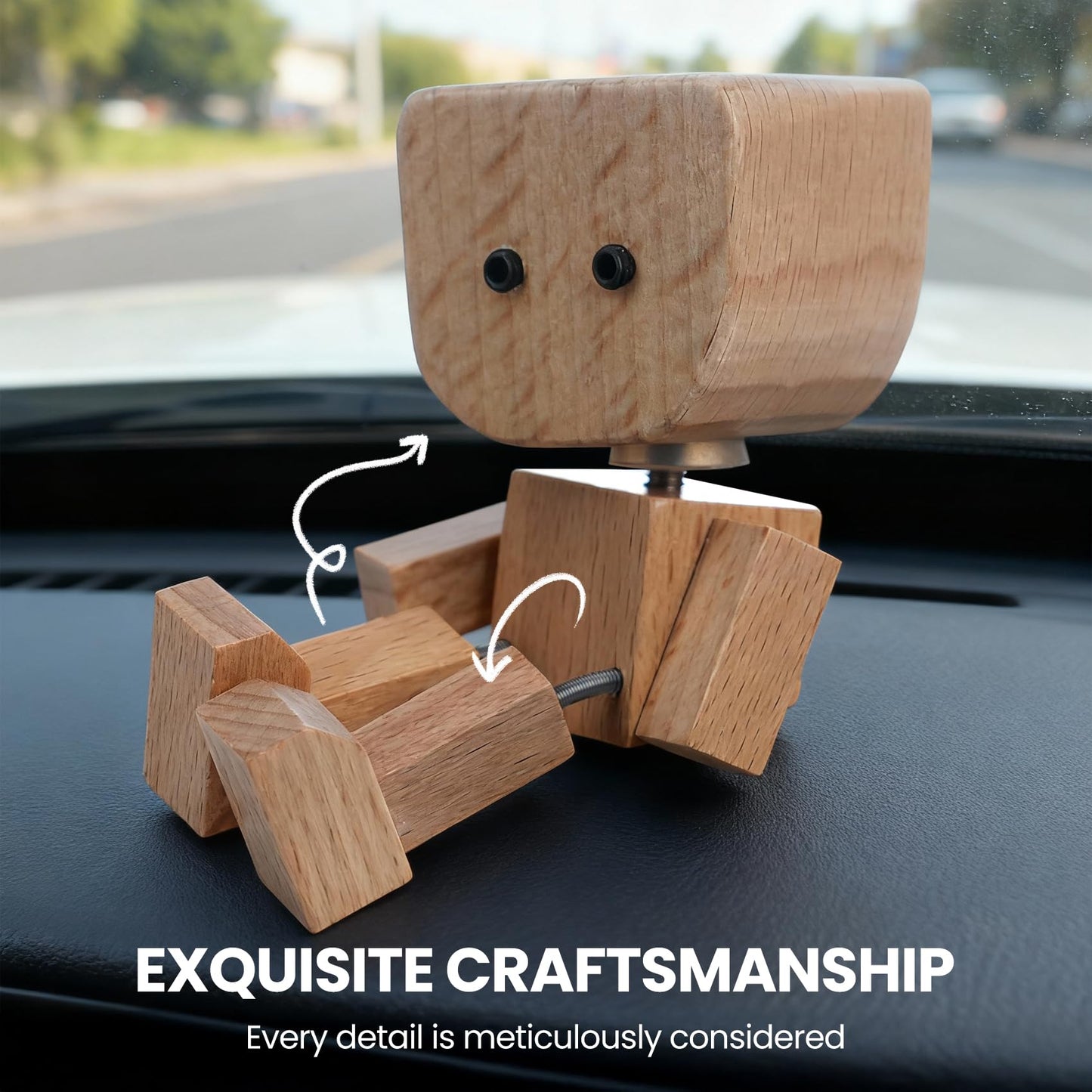 Beefire Whimsical Shaking Figurine, Wooden Man with Swappable Face Plates, Fun Kinetic Desk Decor for Office & Home, Engaging Gift for Coworkers & Friends