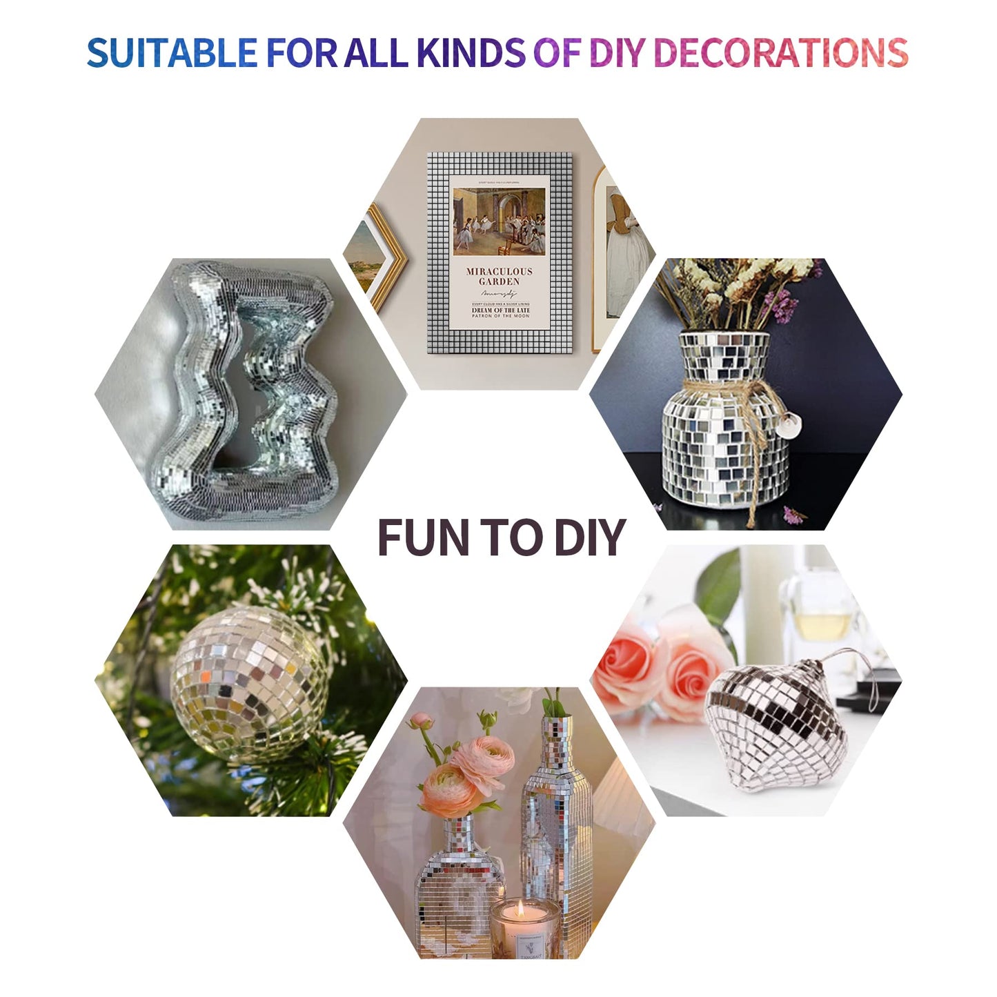 Mosaic Tiles, 10 x 10 mm 4500 PCS Self-Adhesive Disco Tiles, Silver Square Disco Ball Stickers for DIY Craft Party Decoration