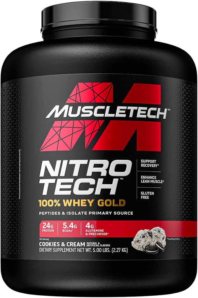 Muscletech Whey Protein Powder |MuscleTech Nitro-Tech Whey Gold Protein Powder |Whey Protein Isolate Smoothie Mix |Protein Powder for Women & Men |Cookies and Cream Protein Powder, 5 Pound (Pack of 1)