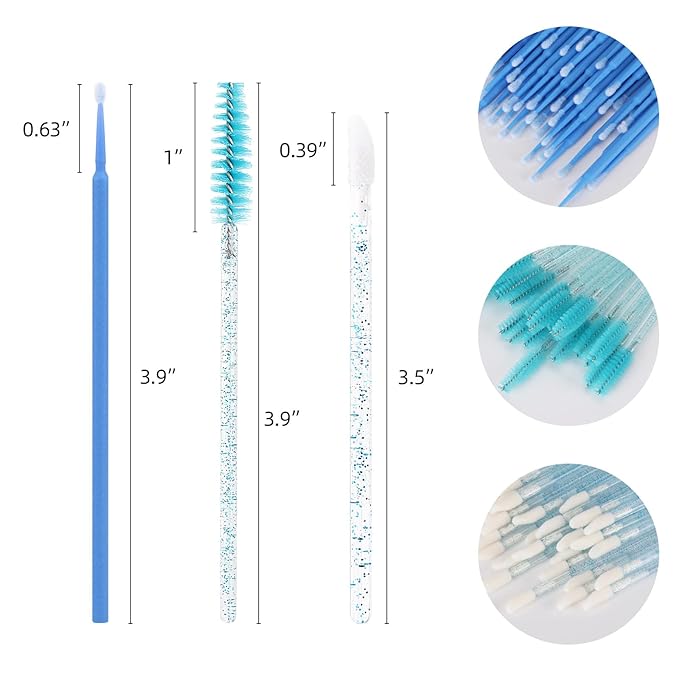 600 PCS Eyelash Extension Supplies Kit, 200 Spoolies Mascara Wands Disposable 200 Lip Brushes 200 Micro Swabs Blue Eyelash Brushes Makeup Applicator Tool