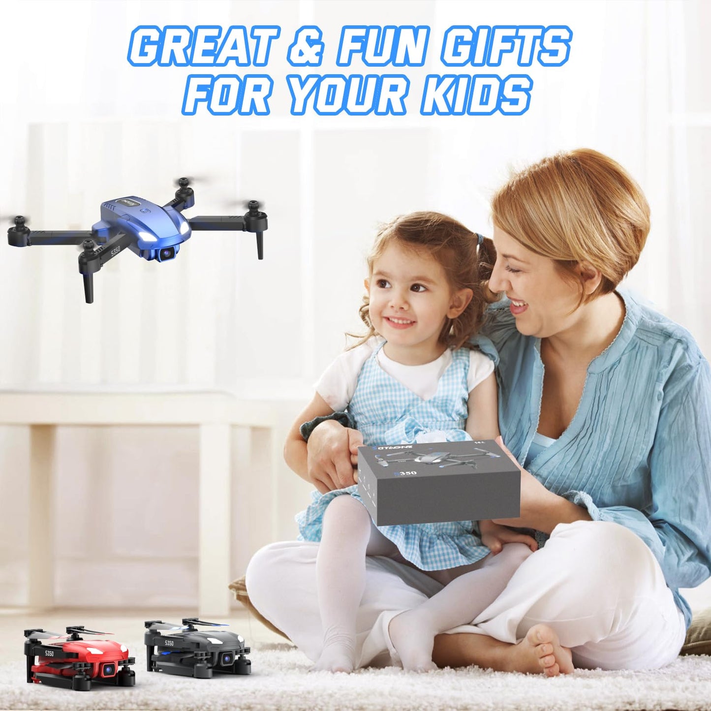 Drone for Kids with 1080P HD Camera - S350 Foldable Mini Drones Toys Christmas Birthday Gifts for Boys Girls, RC Helicopter Quadcopter with Altitude Hold, One Key Start, 3D Flips, 2 Batteries, Blue