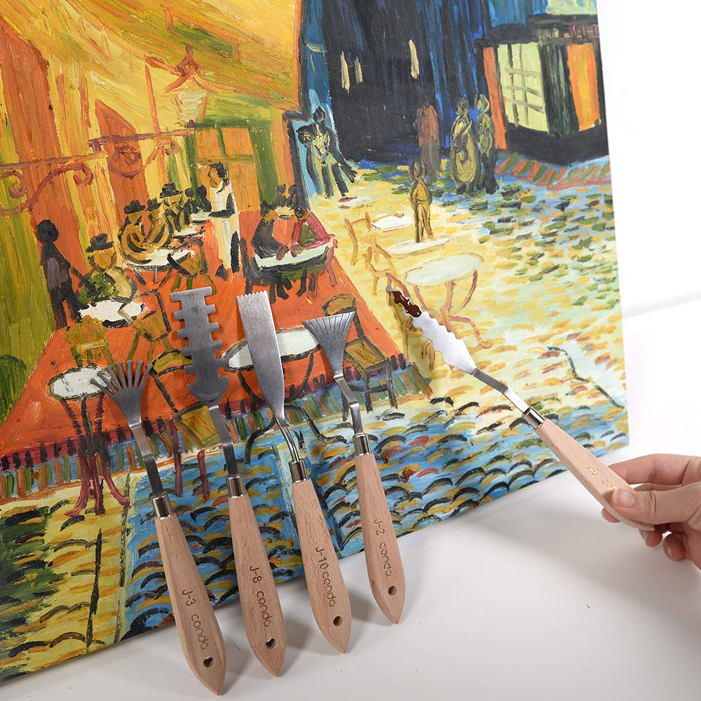 CONDA Palette Knife Set -10Pcs Stainless Steel Spatula Pallet Knife Painting Tools Metal Knives Wood Handle with Different Shapes and Sizes