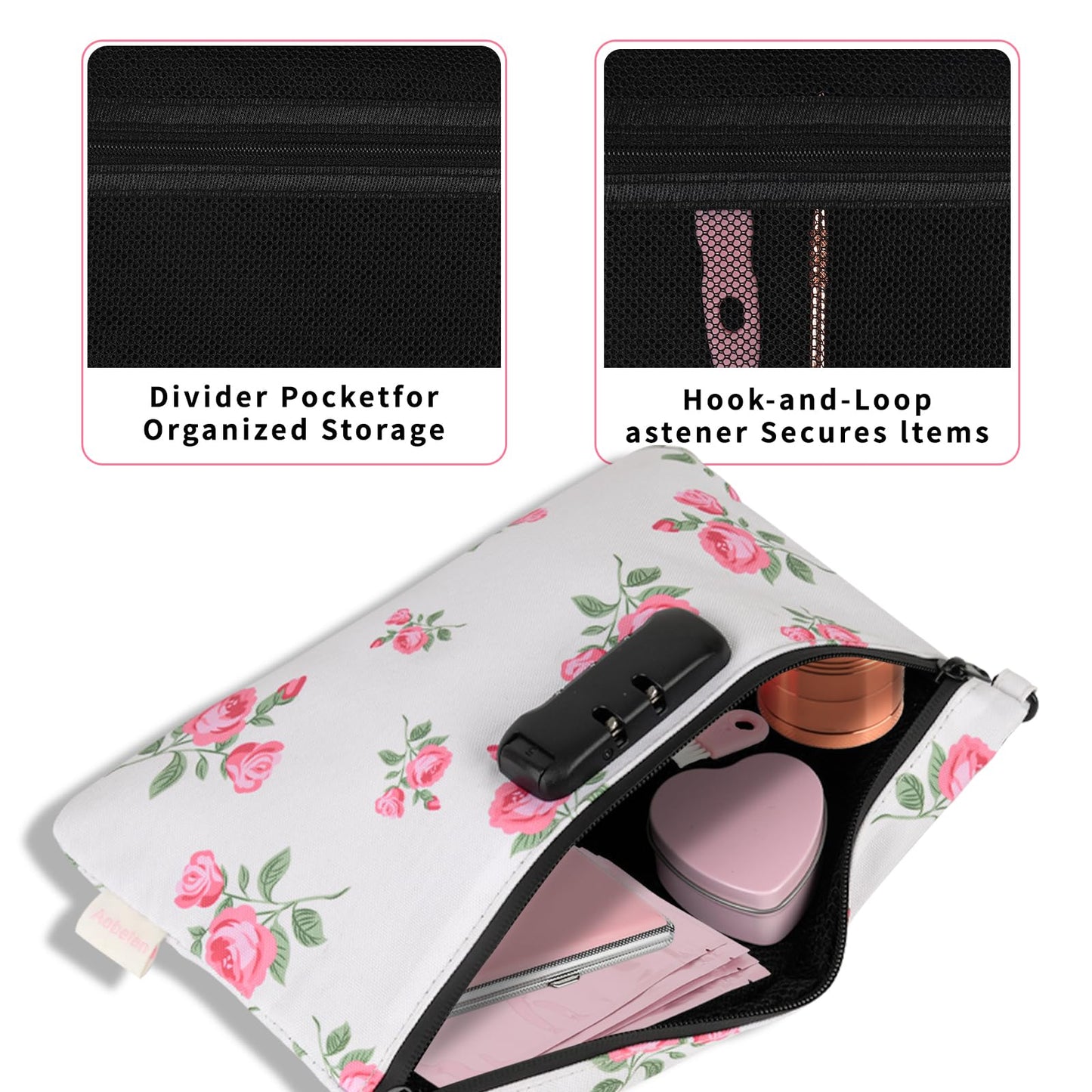 Aobelan Pink Rose Travel Pouch - Waterproof with Combination Lock, 8 Accessories and Gift Box