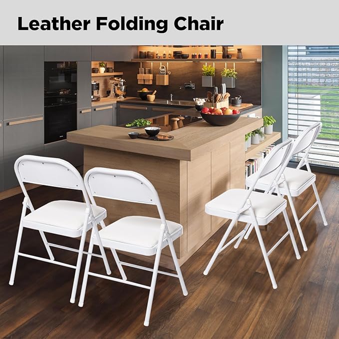 50 Pack Folding Chairs with Padded Seats, Padded Folding Chair with Steel Frame for Events Home Office, Pu Leather Folding Chair White