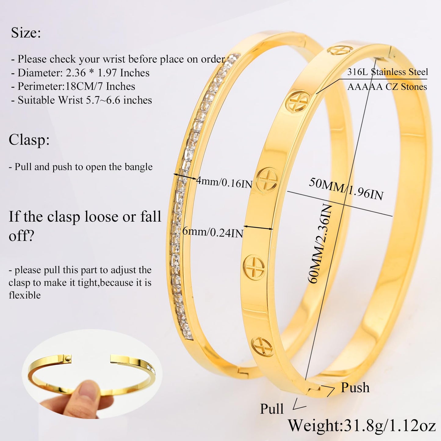 Camhanno Gold Bangle Bracelets for Women - 2PCS 18 K Gold Plated Stainless Steel Love & Friendship Stack Bracelet Bangle for Her.