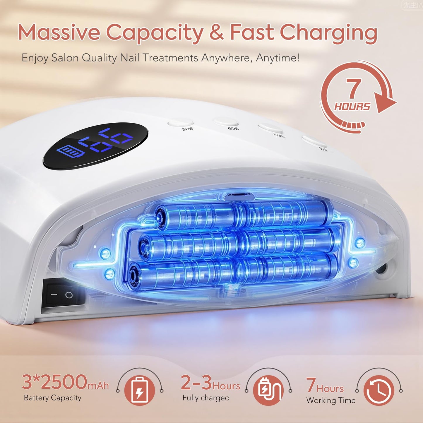UV LED Nail Lamp, 72W Cordless UV Light for Gel Nails, Professional Fast Curing Rechargeable Nail Dryer with 4 Timers, 45 Beads, Smart Sensor, Retractable Foot Stand, Portable Handle for Salon & Home