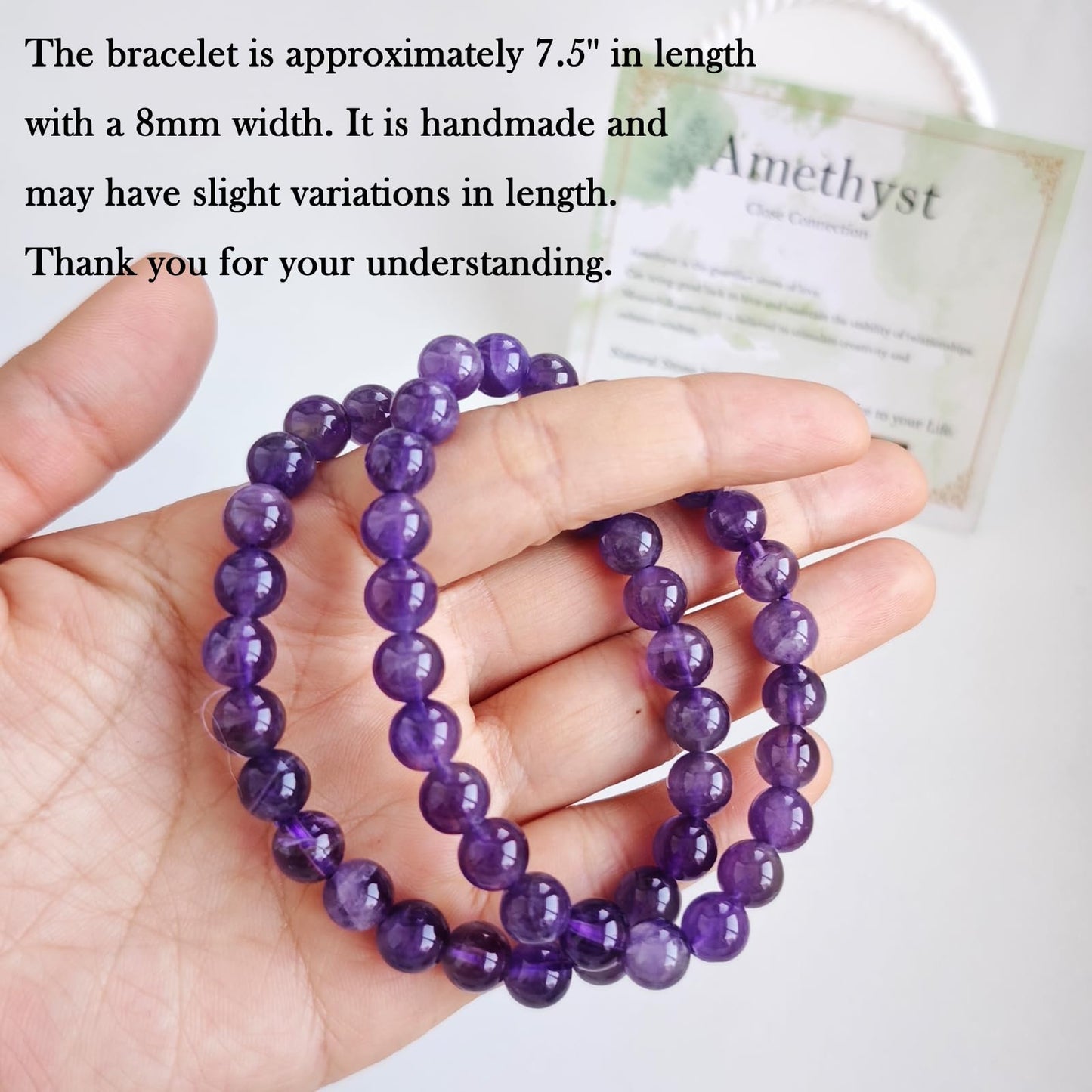 Handmade Natural Gemstone Elastic Bracelet - Healing Crystal Beads Jewelry, Unisex (Amethyst, 8mm)