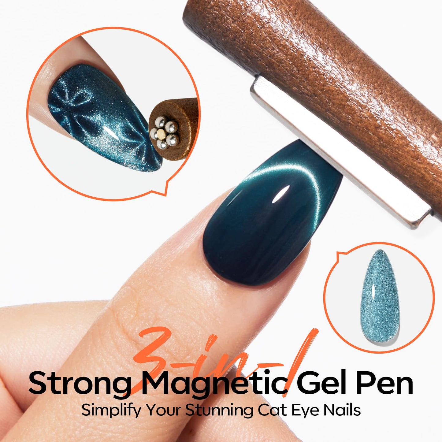 modelones Cat Eye Magnet Set, Heart French Cateye Gel Polish Nail Tools Kit Dual-Head 3 IN One Magnets Pen Heart Round Square Flower Glassy Moon Multi Effect Nail Art Designs Home DIY Salon Use