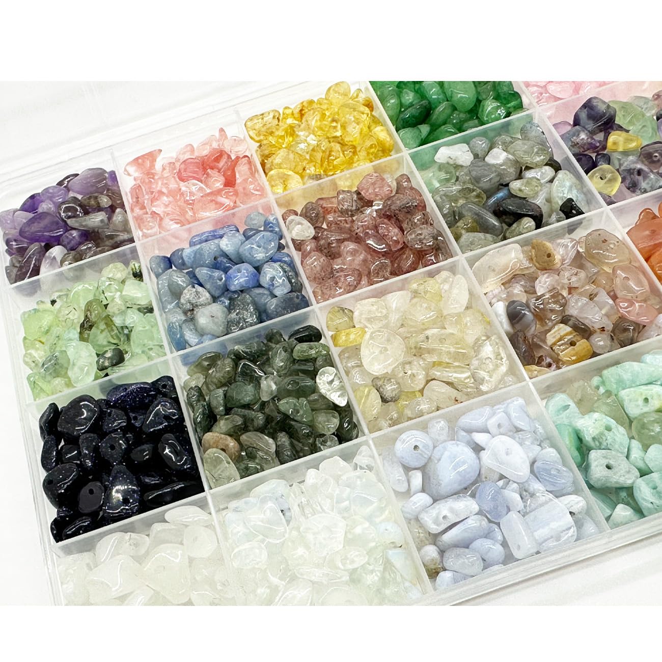 Yephac Gemstone Chips Beads DIY Jewelry Making, Healing Crystals Polishing Crushed Irregular Shaped Beads with Box(24 Colors-1)