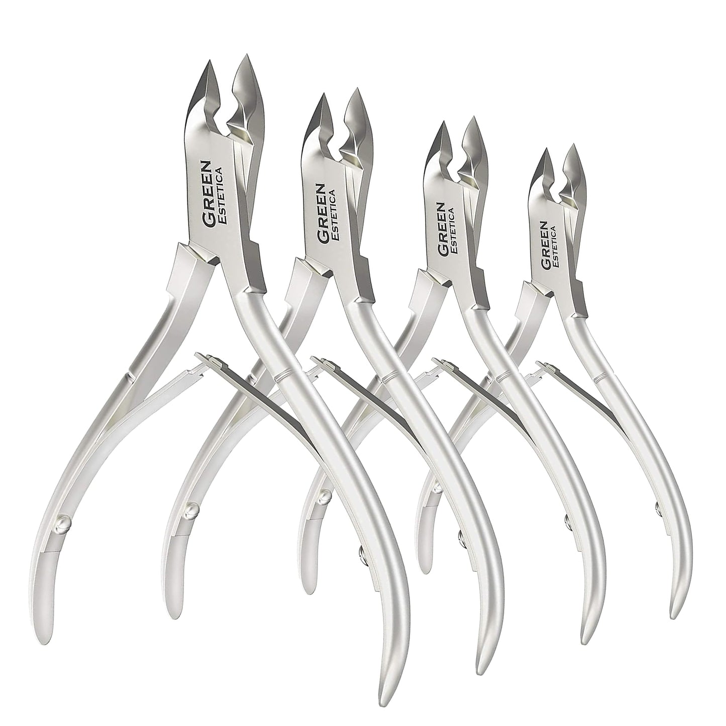 Professional Cuticle Trimmer Nail Cuticle Cutter Stainless Steel Cuticle Nippers with Sharp Blades of Cuticle Remover Clippers Manicure Tools Double Spring - Pedicure Nail Tools (Silver - 4 Pack)