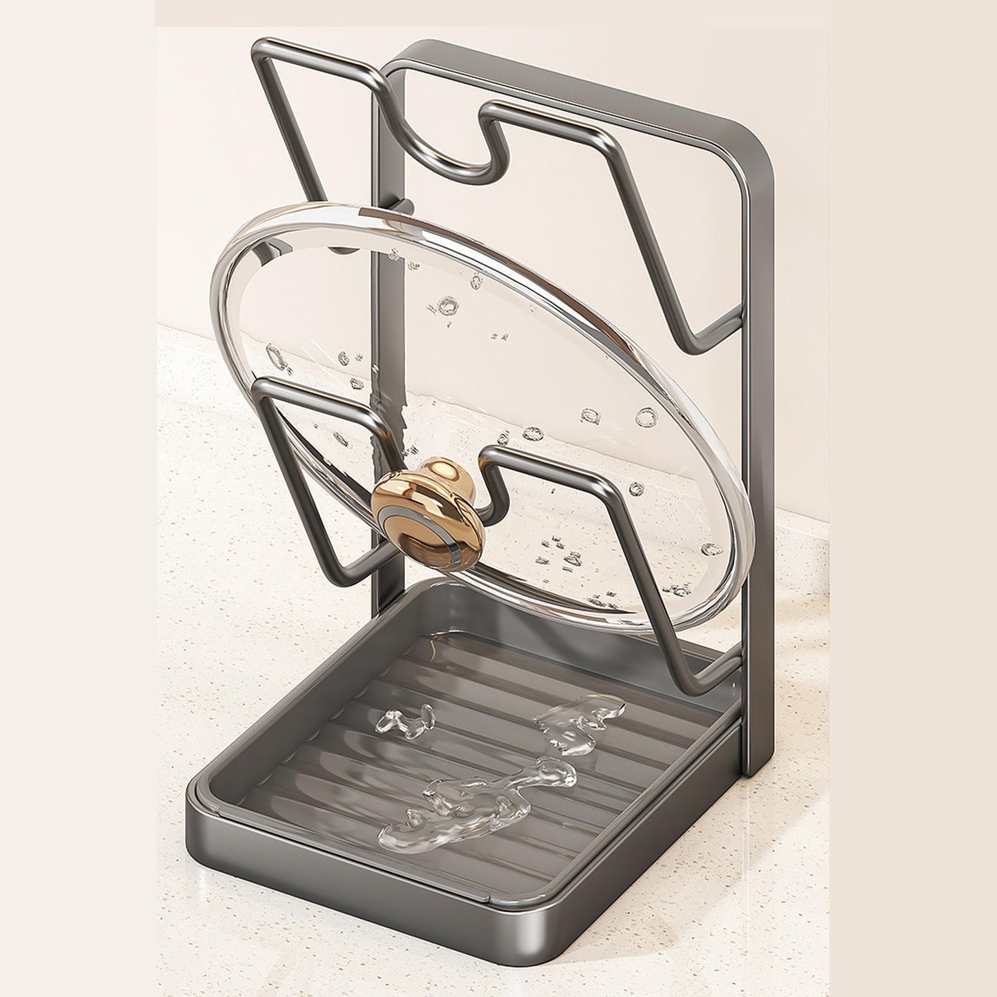 Kitchen Pot Lid Storage Rack - Pot Lid Holder - Pot Lid Rack while cooking - Pot Lid Organizer (Gray, 2-Layer)