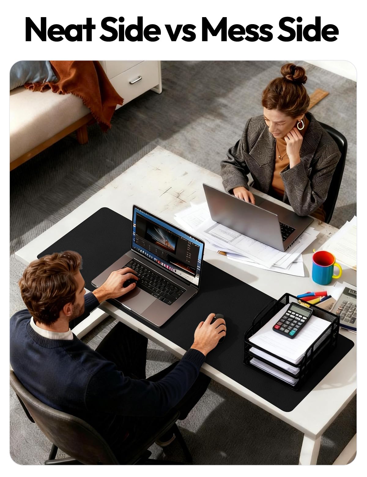 YSAGi Leather Desk Protector, Office Mat, Large Mouse Mat, Non-Slip PU Leather Blotter, Laptop Pad, Waterproof Writing Pad for Office and Home (Black, 47" x 17")