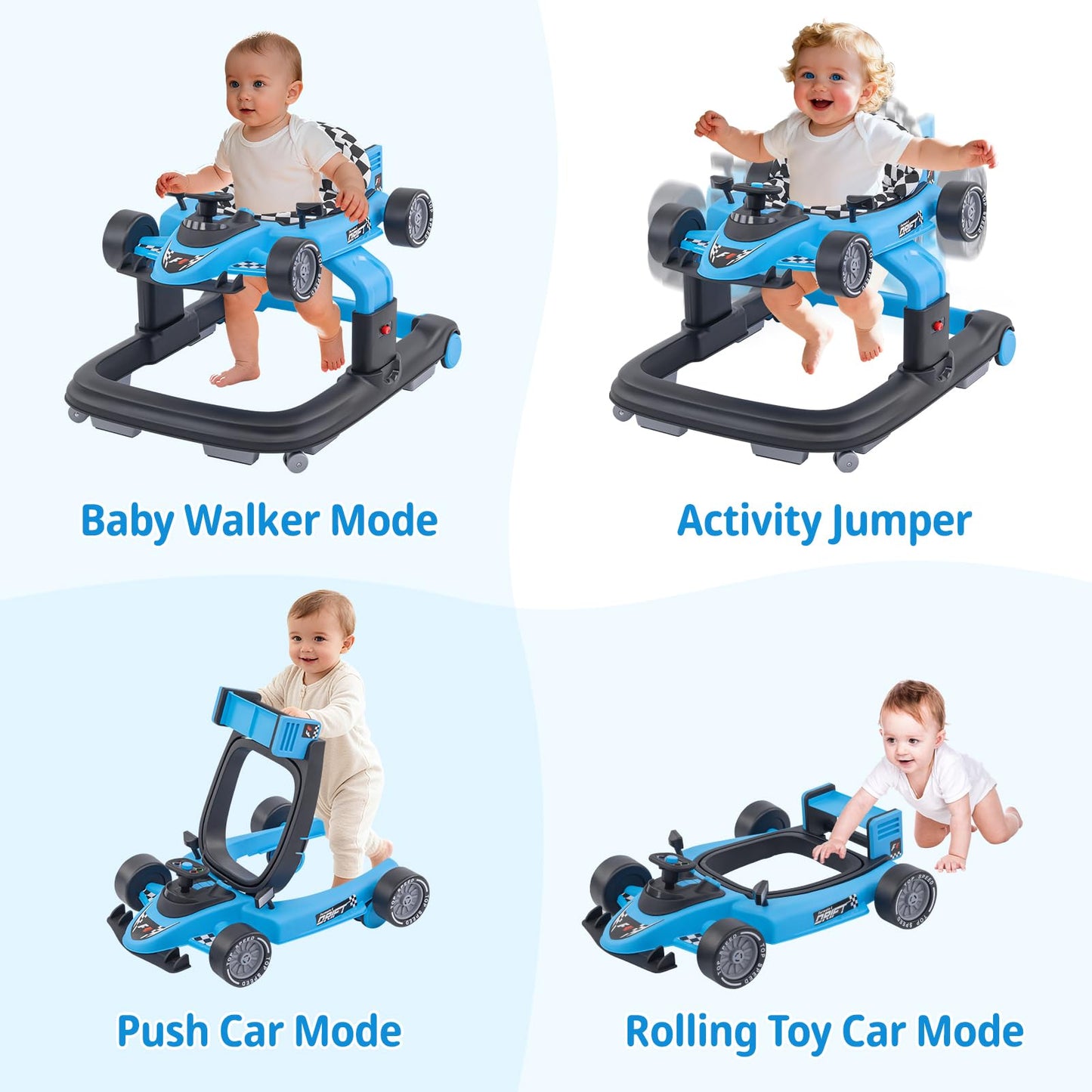 Baby Walker with Wheels | 3 Adjustable Heights, Reinforced Frame, 4 Modes (Push Walker & Jumper), Speed & Height Adjustments, Music, Lights, Anti-Rollover Design, for 6-18 Month Olds