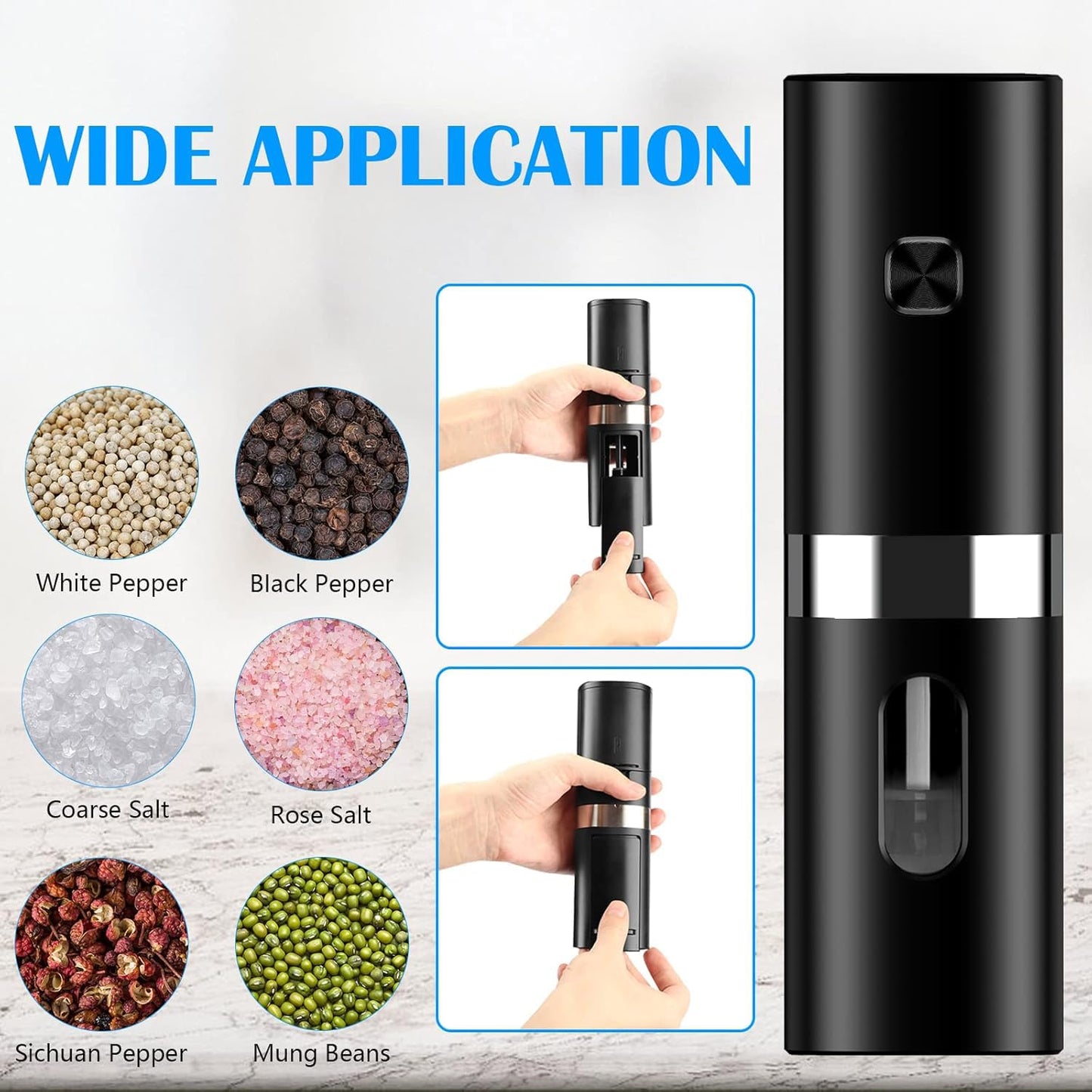 Duyiho Electric Salt and Pepper Grinder Set, USB Rechargeable Automatic Pepper Mill Set, Adjustable Coarseness Spice Shakers Set with Charging Base & LED Light (Gift Packaging)