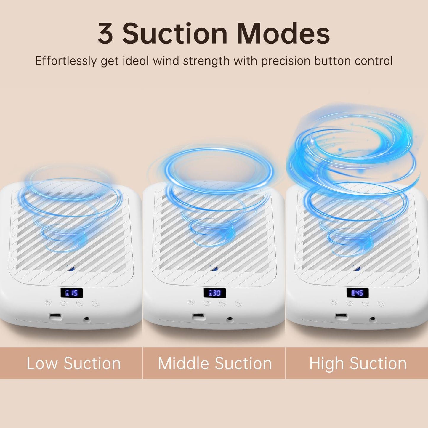 Nail Dust Collector CHRISTINE SHELLY, Cordless Rechargeable 4500RPM Vacuum Nail Tech Fan Extractor, Professional Duster Suction, Low Noise, Salon&Home