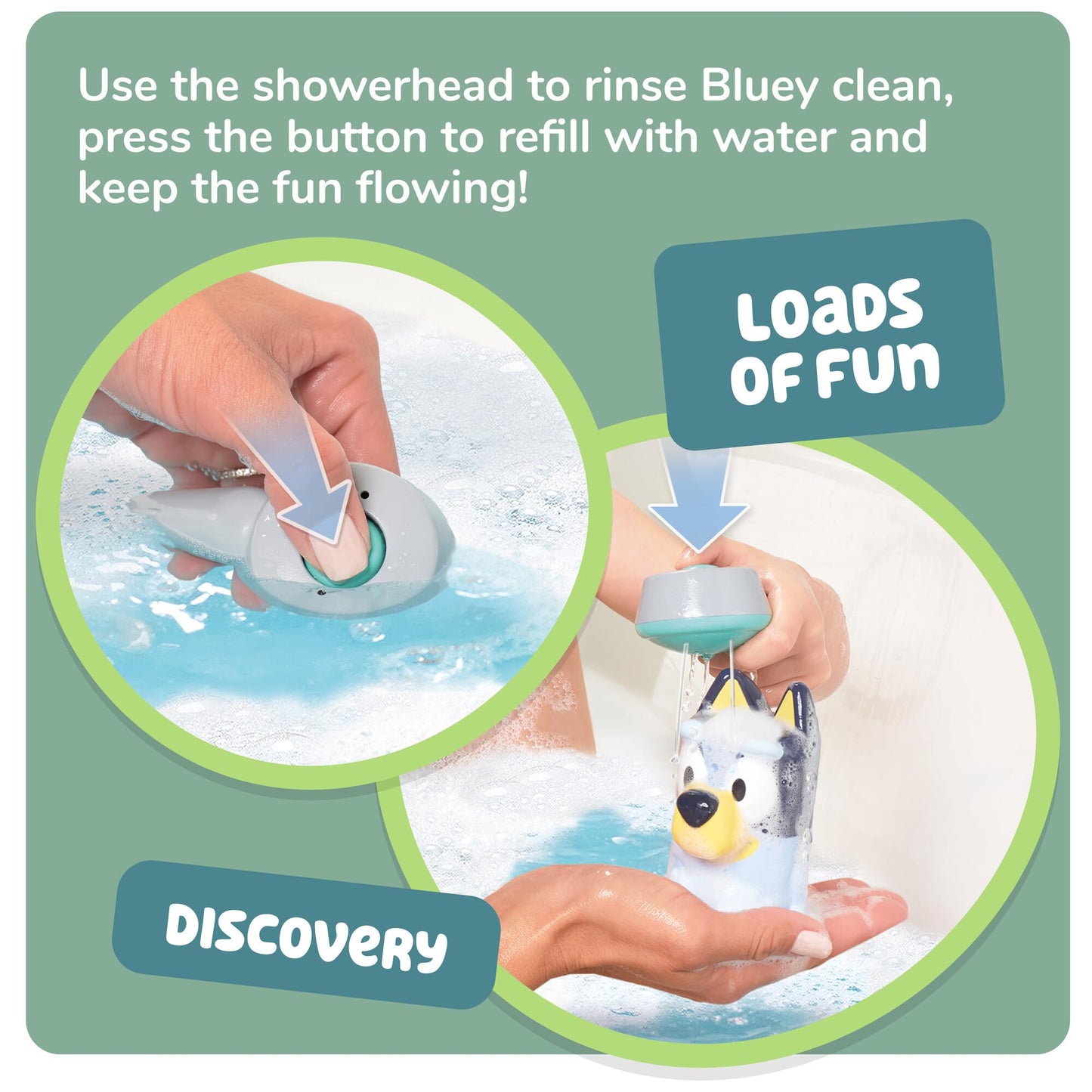 Shower & Scrub Bluey by TOMY Toomies - Create Your Own Bubbles - Includes Rinsing Showerhead and Removable Bluey Toy - Interactive Bath Toys - Ages 18 Months and Up