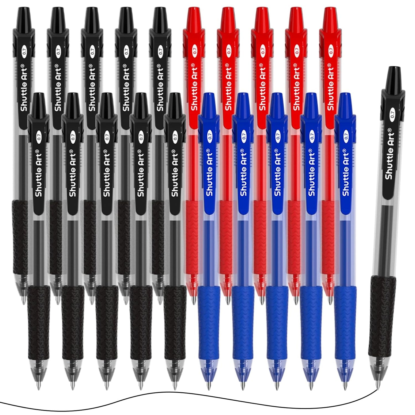 Shuttle Art Retractable Gel Pens, 20 Pack 0.7mm Medium Point Rollerball 10 Black 5 Red 5 Blue Ink Pens Smooth Writing with Comfortable Grip for Writing Journaling Taking Notes Office School Home
