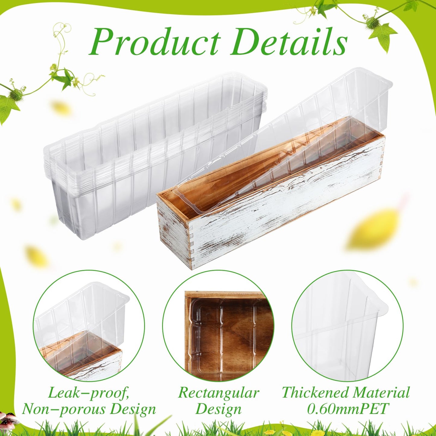 Domensi 25 Pcs Plastic Liners for Planters Planter Box Liner Clear Rectangular Plastic Window Flower Box 16.2" l x 3" W x 3.5" H for Indoor Outdoor