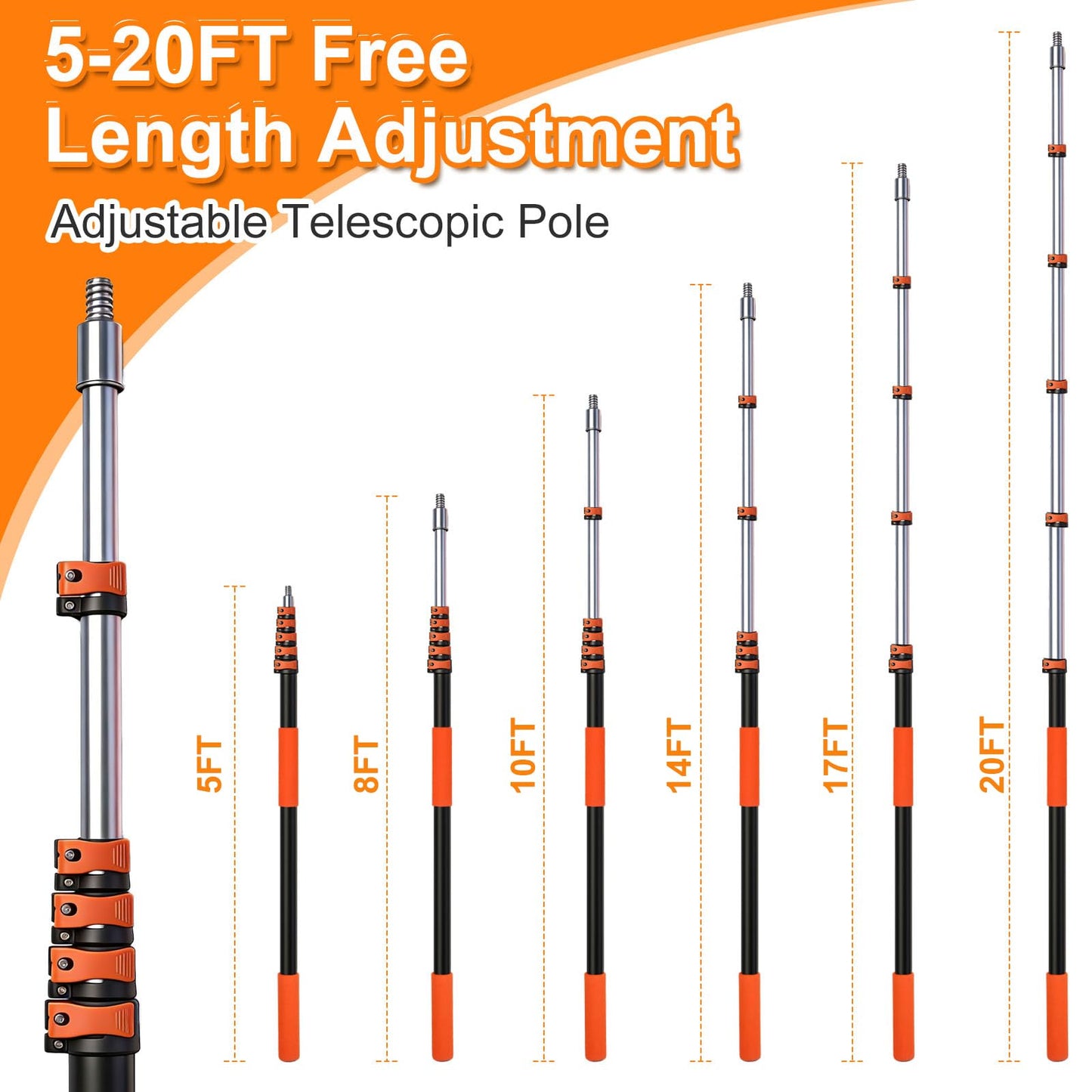 TONYINGO 26FT High Reach Duster Kit with 5-20FT Flip-Lock & Screw Dual Locking Extension Pole, Cobweb Duster, Washable Ceiling Fan Cleaner & Window Squeegee for Glass & High Roof