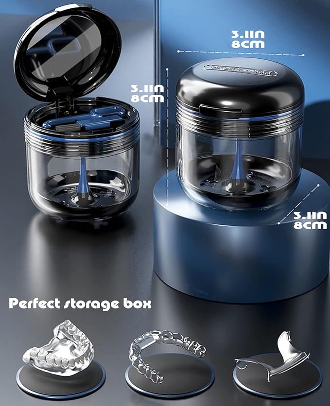 MURRI&MURRDI Retainer Mouth Guard Soak Container Box, Denture Bath Case with Strainer Basket, Braces Cleaner Cup Leak Proof, Travel Cleaning Storage Holder for Invisalign Aligners Dental, Pink