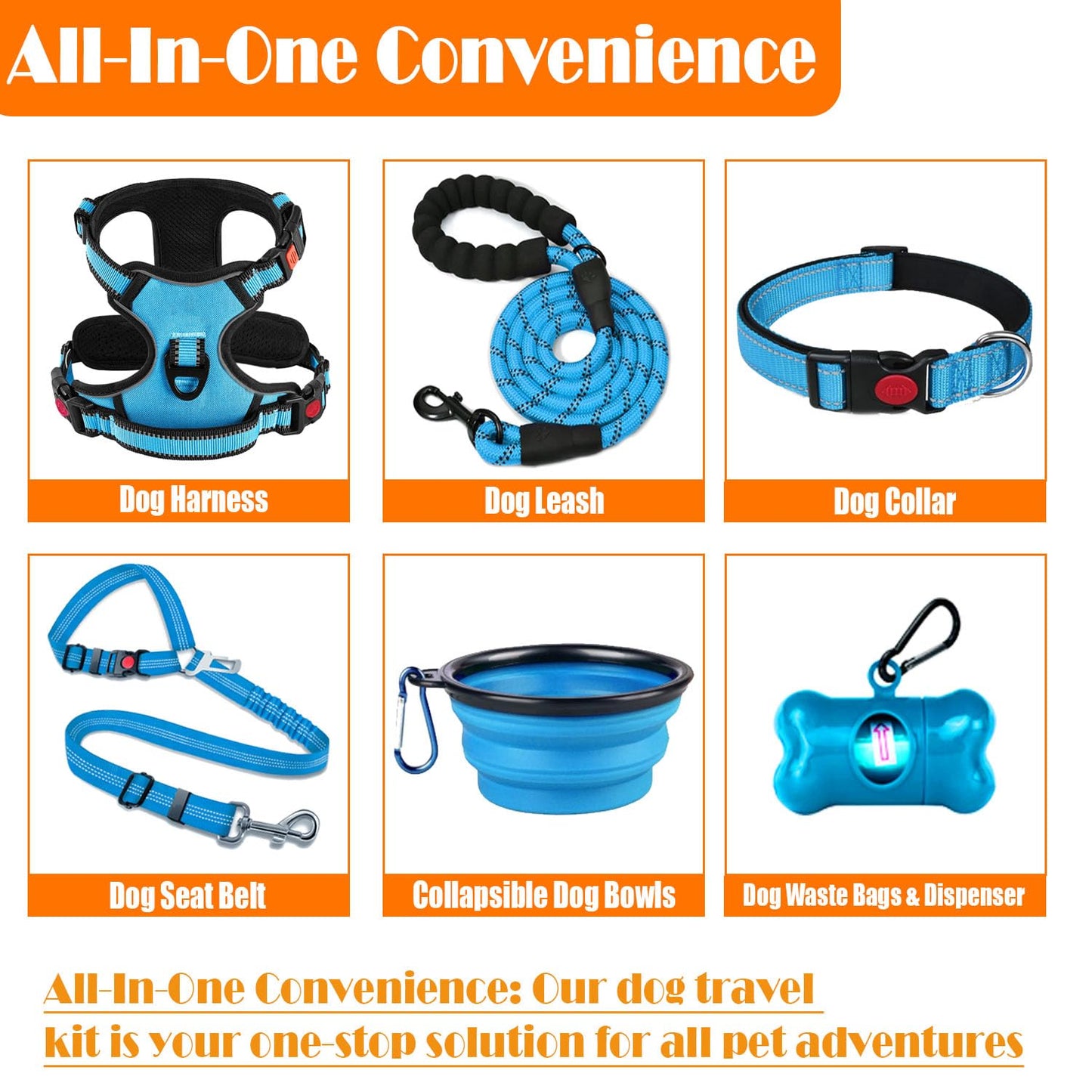 LOBEVE No Pull Dog Harness, Collar & Leash Set | Includes Dog Seat Belt, Collapsible Bowls & Poop Bag Dispenser. Ideal for Training, Walking, Hiking. Fits Small to Large Dogs(Blue-S)