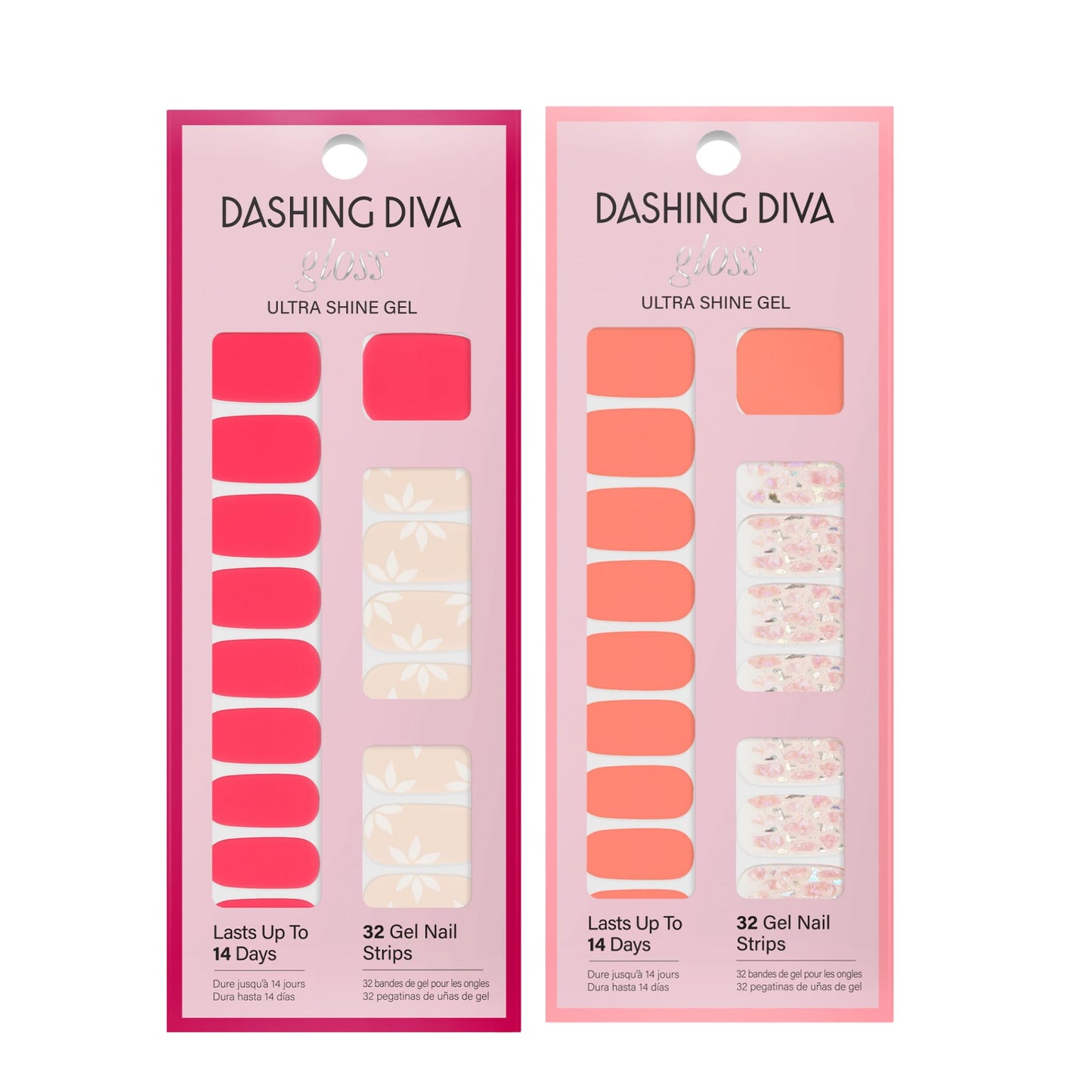 Dashing Diva Gloss Nail Strips Bundle - The Vivids Collection - Fruit Punch Petals & Papaya Breeze - UV Free, Chip Resistant, Long Lasting Gel Stickers - Contains 2 Sets