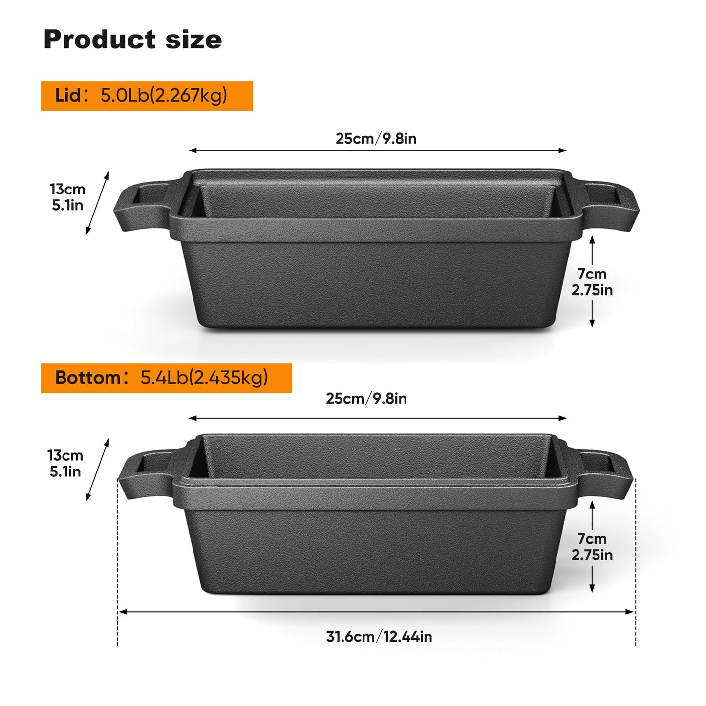 Heimekite 9×5 Inch Cast Iron Loaf Pan with Lid, bread pans for baking, 2 Piece Set | Even Heat Distribution Bread Baking Pan for Homemade Sandwich Bread, Banana Bread, Cakes, Meatloaf