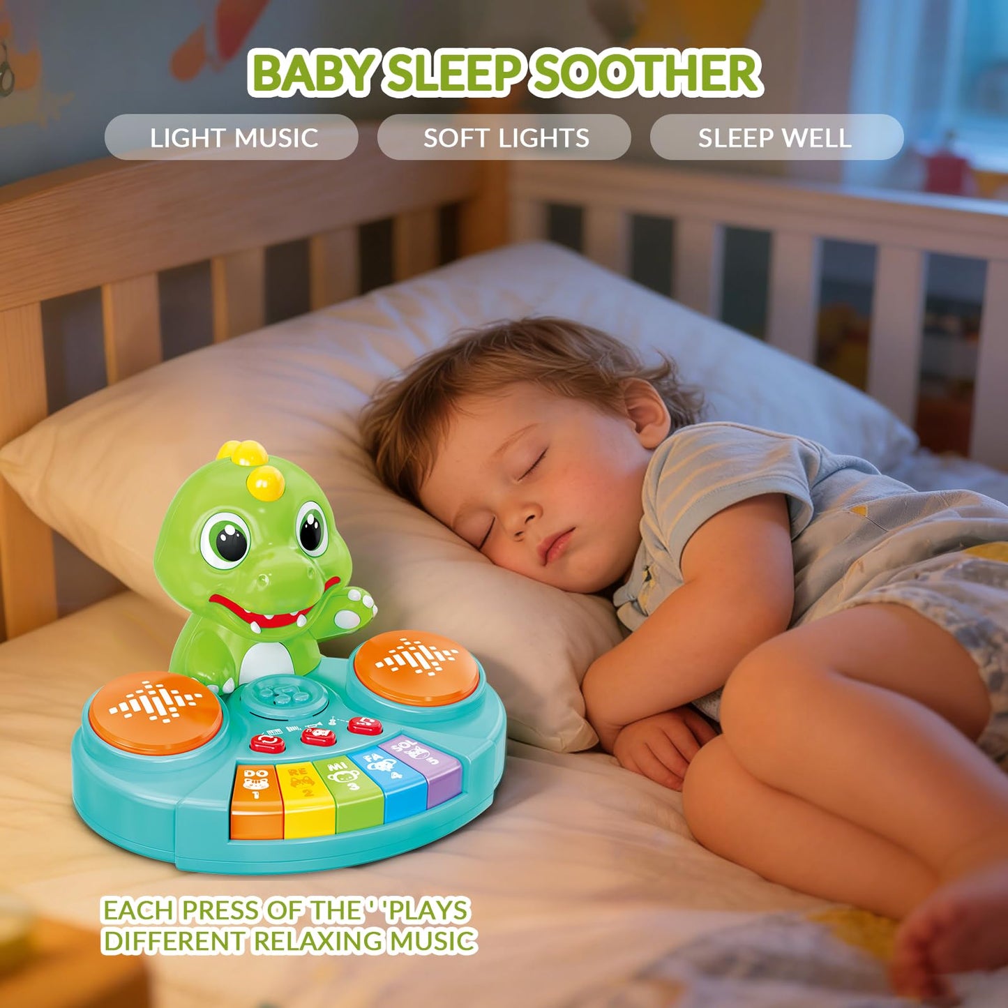 DPDos Dinosaur Baby Piano Toy with Animal Sounds, Light Up Educational Keyboard, Interactive Musical Toys for Babies 6-12 Months and Toddlers