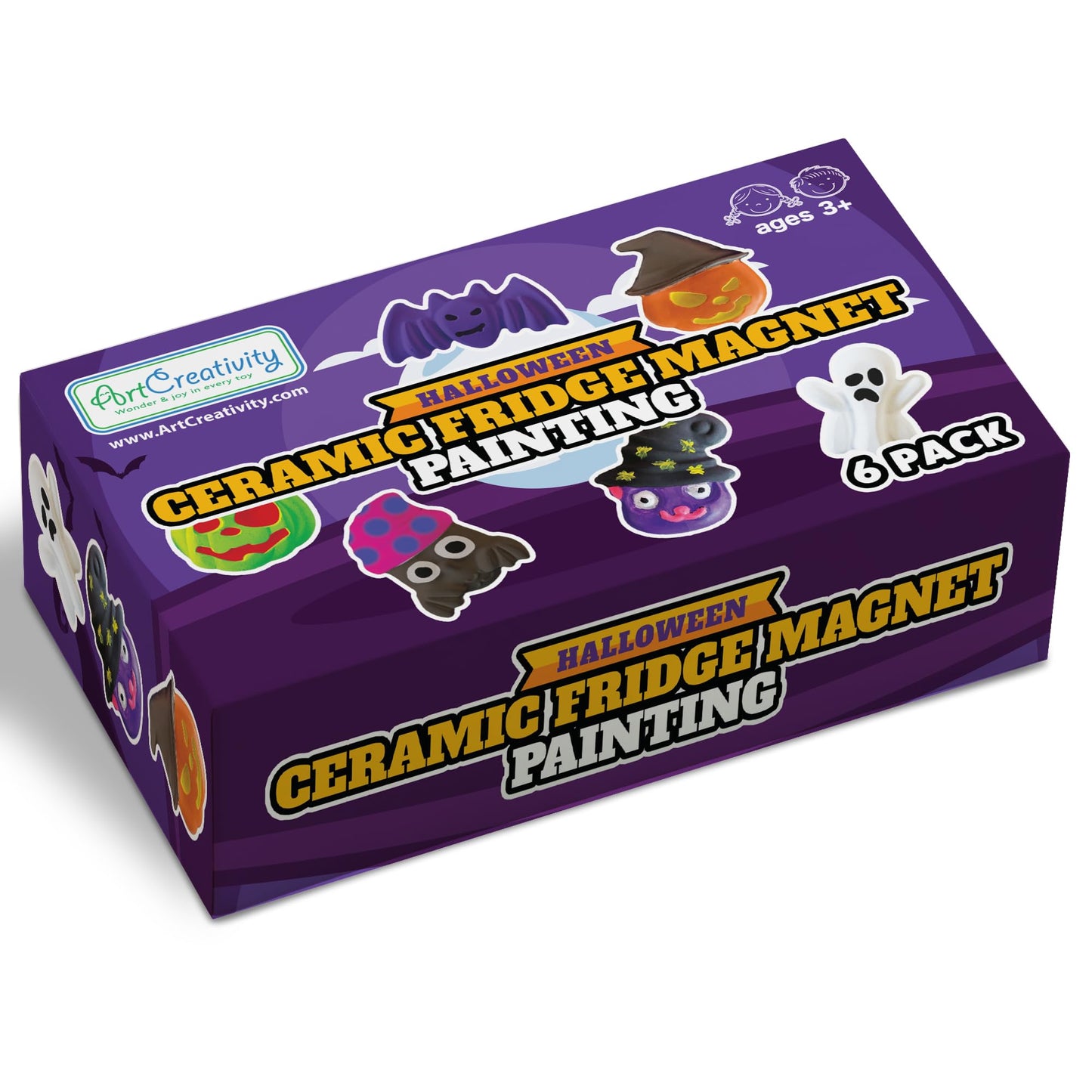 ArtCreativity Halloween Ceramic Fridge Magnet Painting Kit - 6 Pack - Halloween Fall Craft Set Includes Paint, Brushes, Magnets - DIY Home Decor Art & Craft for Beginners - Classroom Gifts Supplies