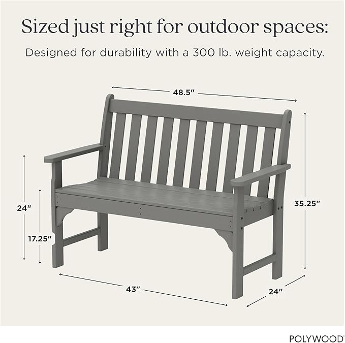 POLYWOOD GNB48GY Vineyard 48" Bench, Slate Grey