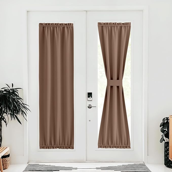 NICETOWN Sidelight French Door Blackout Curtain Thermal Insulated Drapes Light Blocking Window Treatment Curtain for Glass Door Rod Pocket with Tieback 25" x 80", Cappuccino, 1 Panel