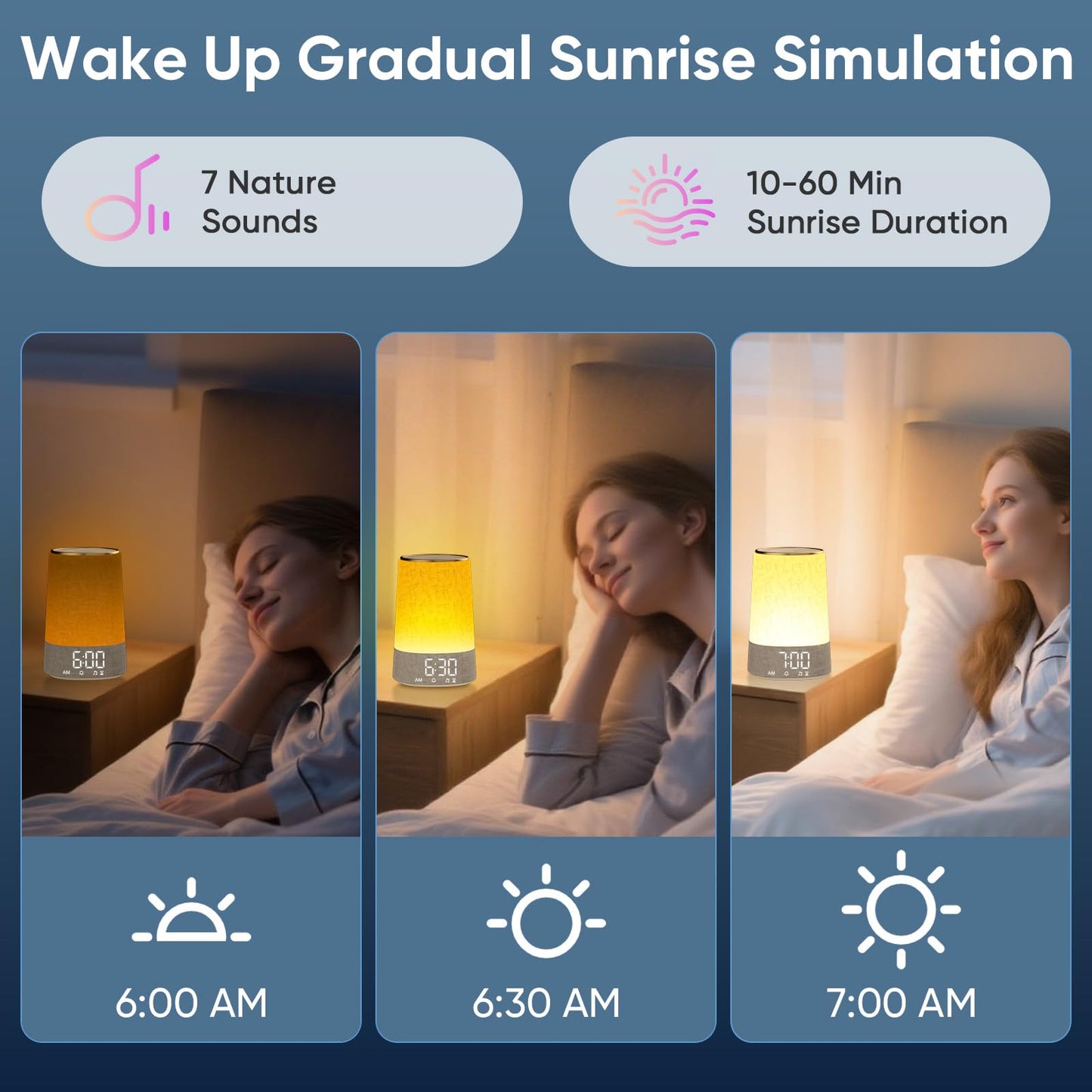 AFEXOA Sunrise Alarm Clock with 30 Soothing Sounds, White Noise Machine with Alarm Clock & Wake Up Light, Dimmable Display, Night Light for Bedroom, Heavy Sleepers, Adults & Kids