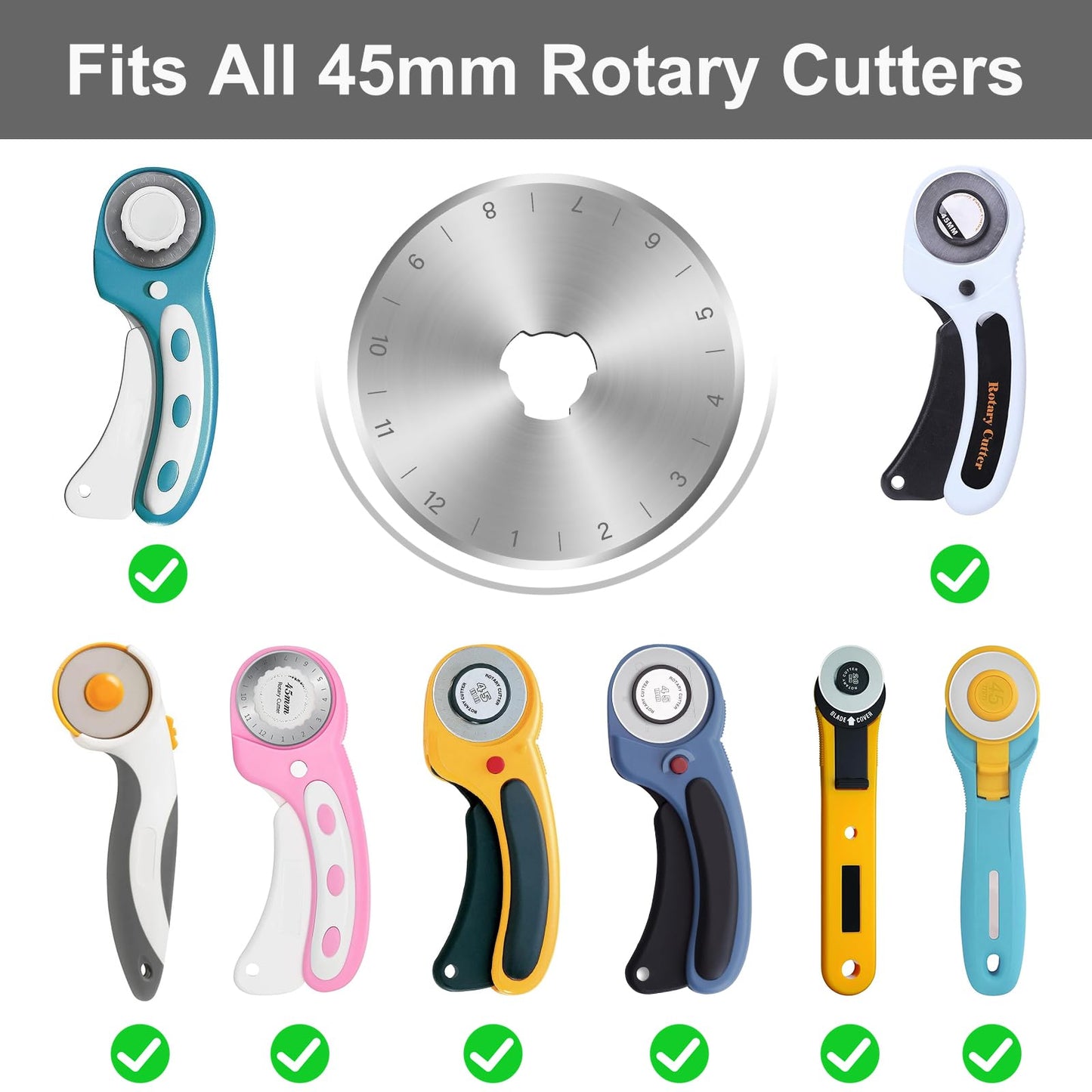 10 Packs 45mm Rotary Cutter Blades 45mm Quilting supplies Rotary Cutter Blades for fabric by SSPONT, compatible with OLFA,Fiskars,Mr.Pen,DAFA,Truecut etc. Sewing Arts Crafts, Sharp and Durable