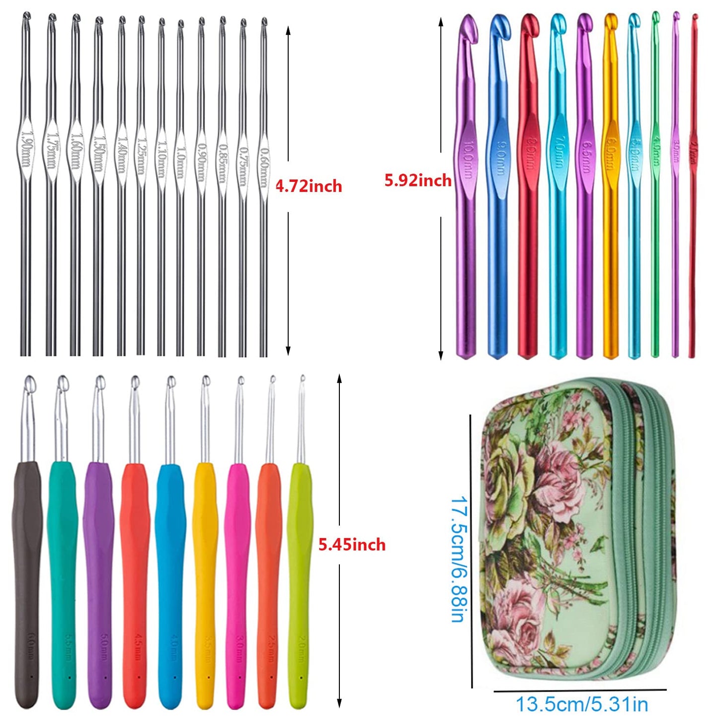 Weabetfu 102pcs Crochet Hooks Set Crochet Hook Kit with Case Ergonomic Crochet Needles for Arthritic Hands and Crochet Accessories Complete Crochet Set for Beginners & Experieced Crochet Lovers