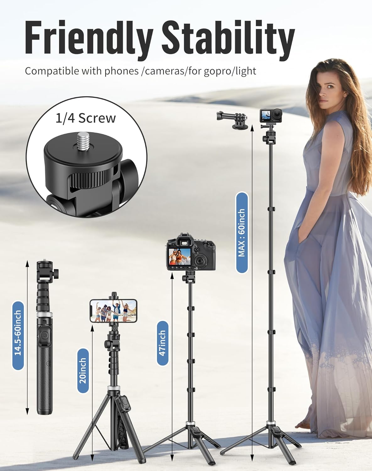 Selfie Stick for iPhone:Selfie Stick Tripod with Remote,Tripod for Video Recording,is Content Creator's Vlogging Kit,Compatible with Android, Camera, Also a Gopro Trip