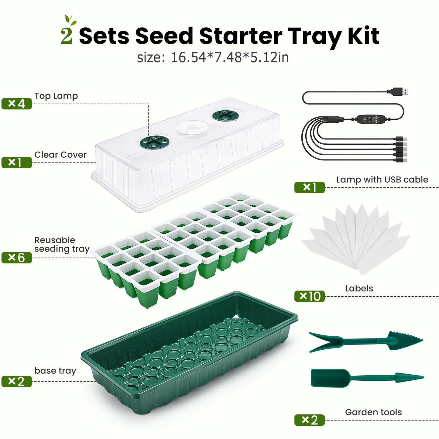 Pattiumo 2 Packs Seed Starter Tray with Grow Lights, 72 Cells Silicone Seed Starter Kits with Humidity Dome, 3 Lights for Seed Starting, 4 Timing Set, 8 Full Spectrum Germination Kit for Plant Seeds