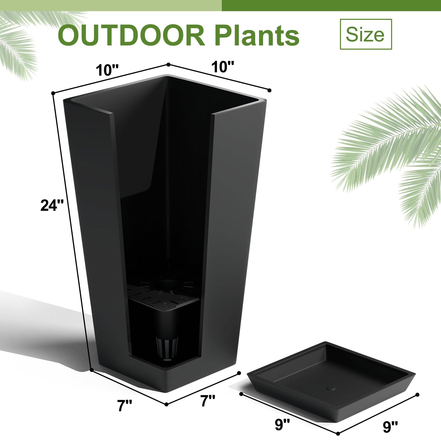 YESUNEED 24" Tall Planters for Outdoor Plants, Set of 2 Large Outdoor Planters for Front Porch Decor with Drainage Hole, Tall Planter (Black)