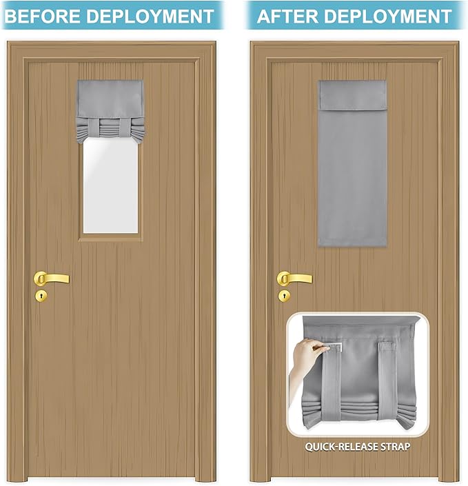 RYB HOME Blackout French Door Curtain - Privacy Thermal Insulated Window Shades for Patio Kitchen Front Entry Back Door Glass Window, Self Adhesive No Drill, 1 Panel, 12" W x 40" L, Sliver Grey