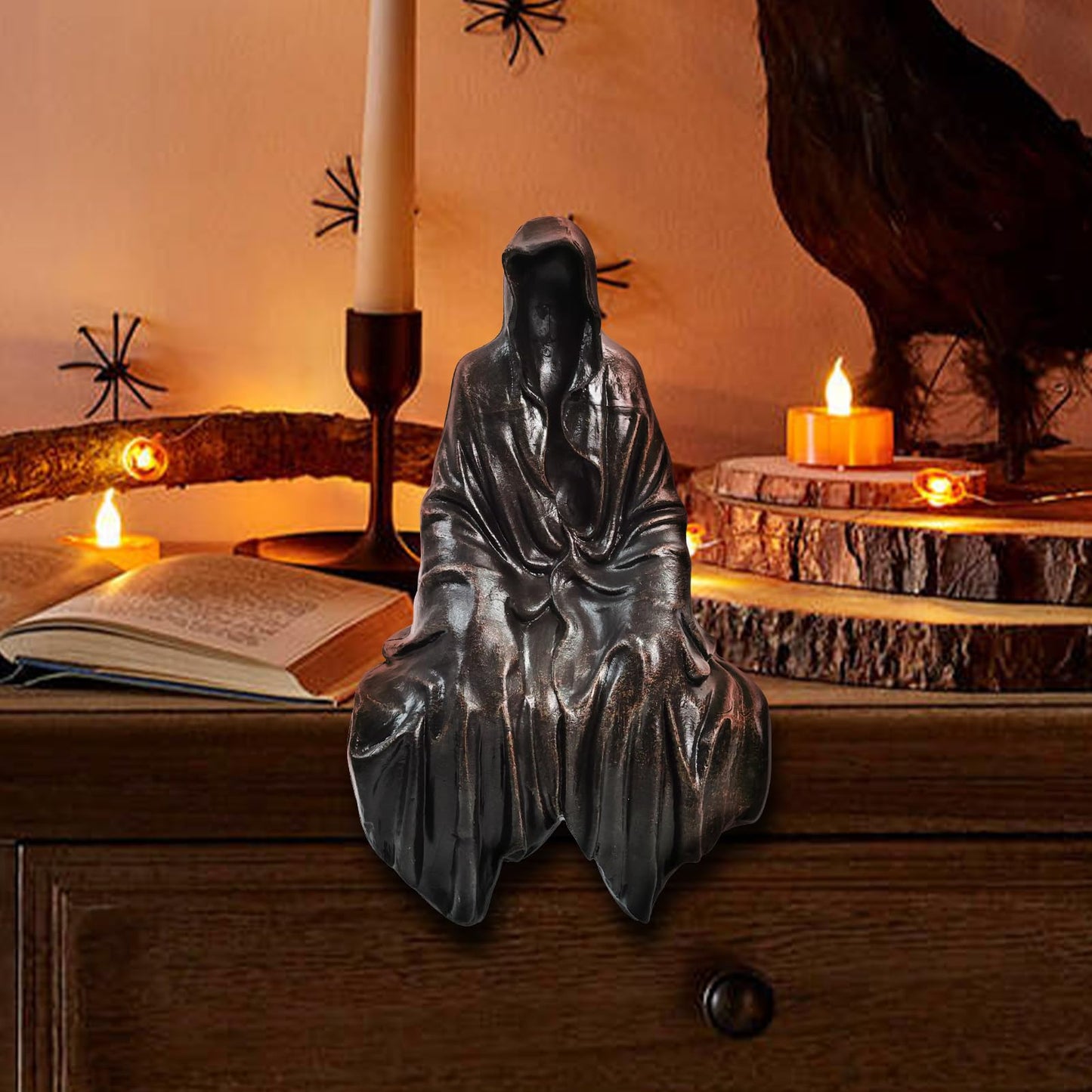 LOHASTOUR Tabletop Gothic Figurine Grim Reaper Statue - Gothic Spooky Sculpture for Garden or Bookshelf - 5.1 inch Mysterious Resin Decor - Bookshelf Decor Fantasy