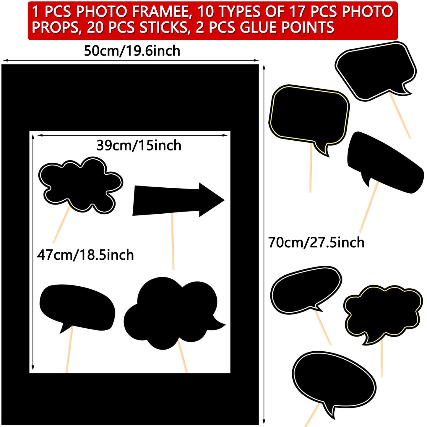 18pcs Blank Photo Booth Props Black Chalkboard Photo Booth Props Frame with Bubble DIY Photo Props for Birthday Wedding Party Supplies(Black)