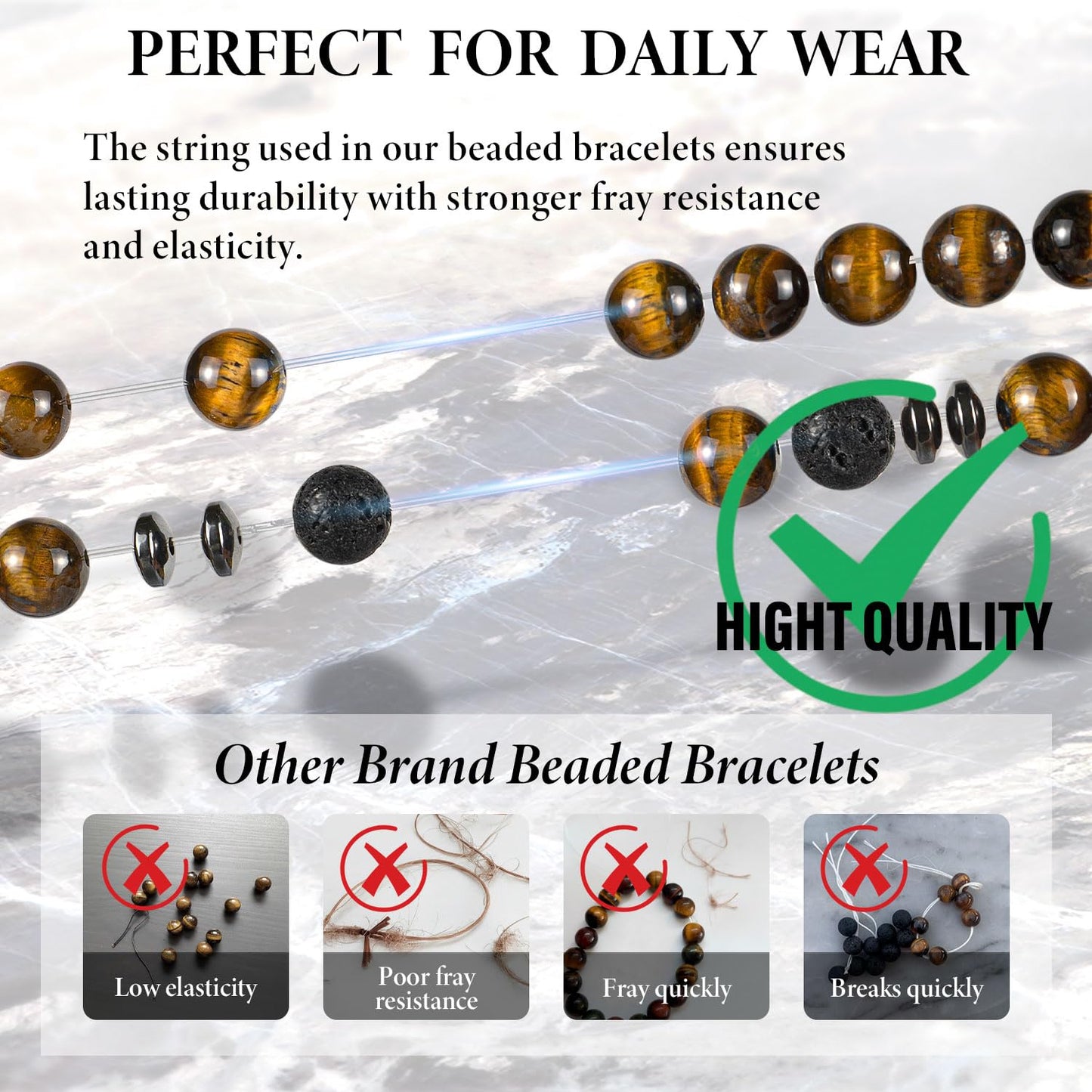 Lameybrt 8mm Men’s Bracelet Set Multi - Tiger Eye/Matte Agate/Lava Rock Gifts for Birthday/Anniversary/Christmas (G08 Malachite, One Size)