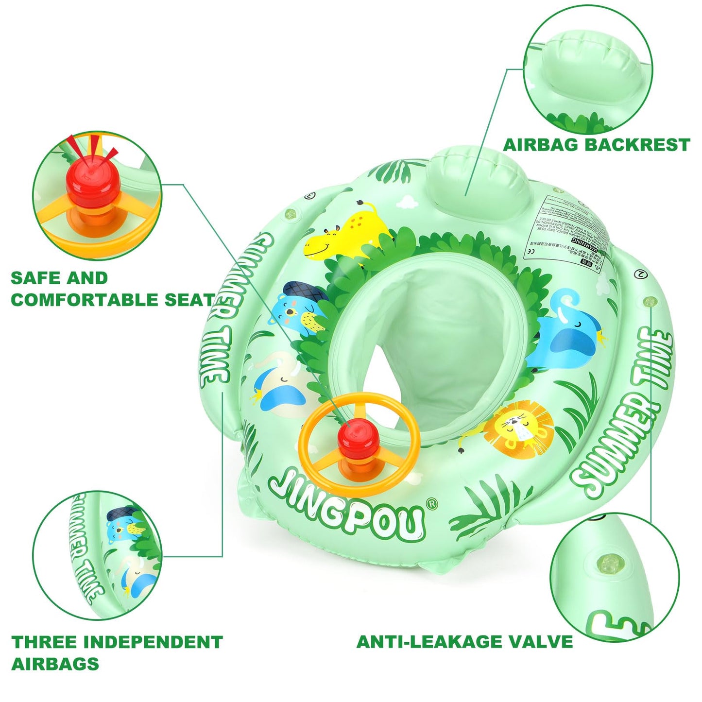 Inflatable Baby Swim Safe Seat Float Ring Toddler Pool Float with Seat Boat Inflatable Ride-on Swimming Pool Toys for Kids Outdoor(Green)