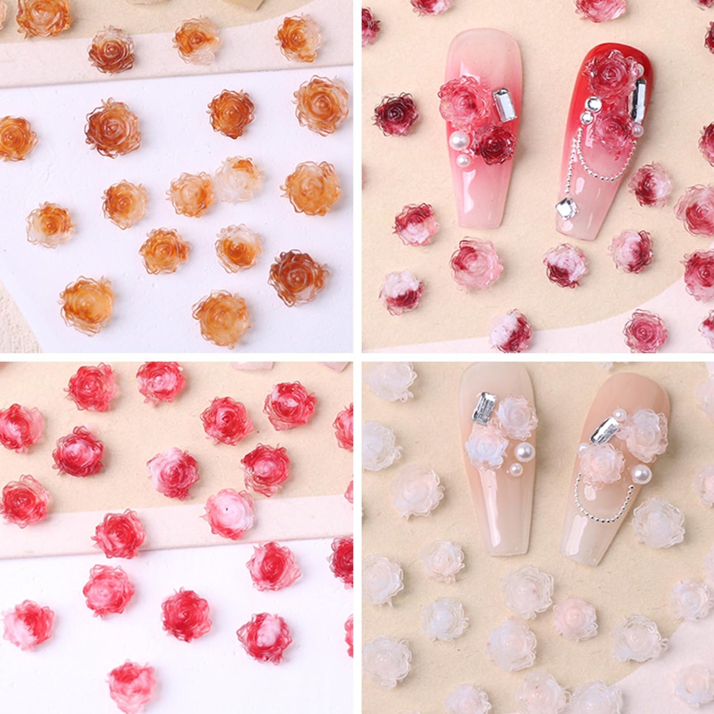 JERCLITY 3 Boxes Nail Decoration Set 48pcs Chiffon Fabric Bow Nail Charms 48pcs Ribbon Bow Charms 72pcs Rose Nail Charms with Pearls for Women Nail Art