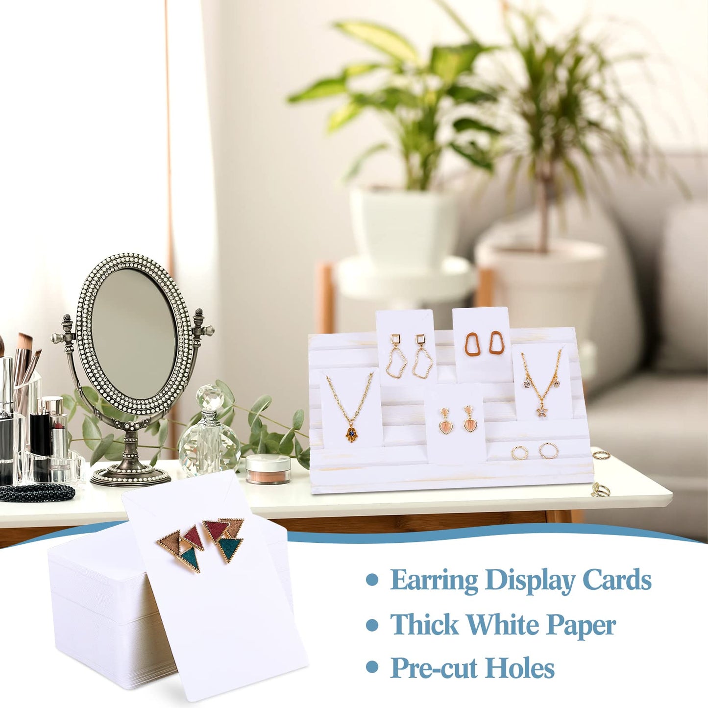 Blulu 31 Pack Wooden Earring Display Stand 7 Slots jewelry Display Holder with Earring Card for Selling Vendors Retail Show(Wash White, White)