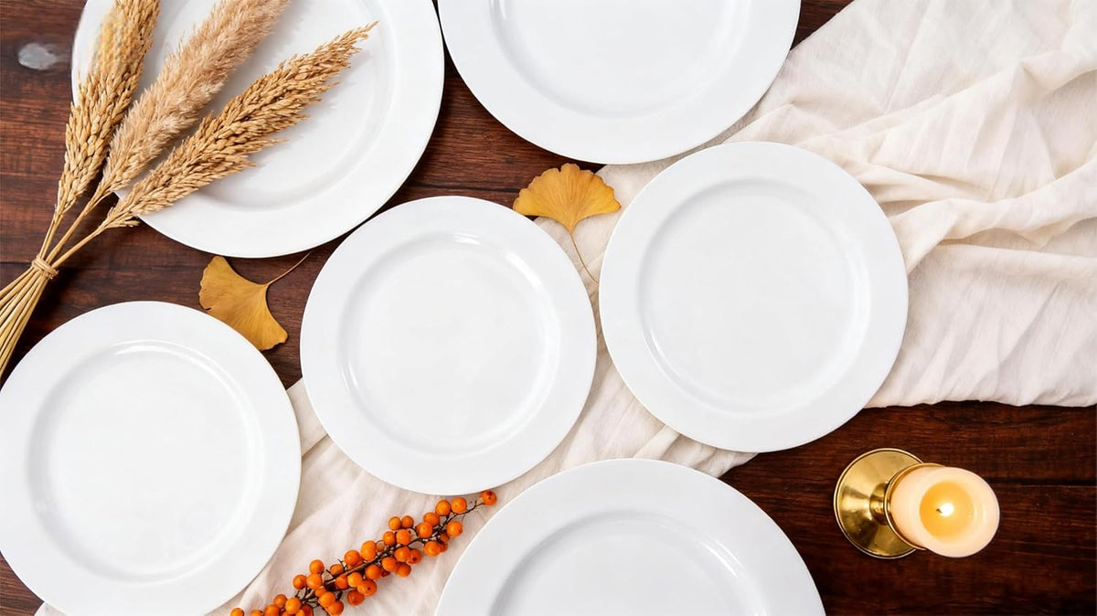 FLOWERCAT 60PCS White Plastic Plates - Heavy Duty White Disposable Plates for Christmas/Thanksgiving Party/Wedding -serve for 30 guests Include 30PCS 10.25" & 30PCS 7.5" Plates for Party