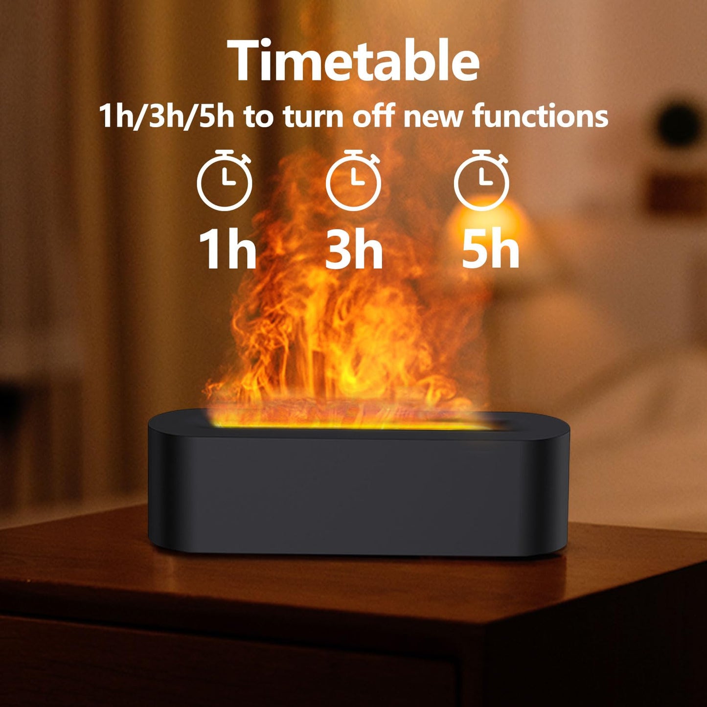 Flame Essential Oil Diffuser, Upgrade 7 Colour Lights Aromatherapy Diffuser, Oil Diffuser, Air Humidifier, Aroma Diffusers for Home, Bedroom, Office, Yoga, Timer & Waterless Auto Off 150ml (Black)